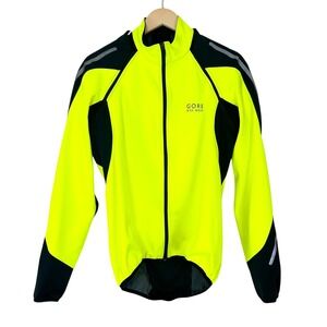 Gore Bike Wear Windstopper Cycling Jacket Mens L Neon Yellow Zip Off Sleeves